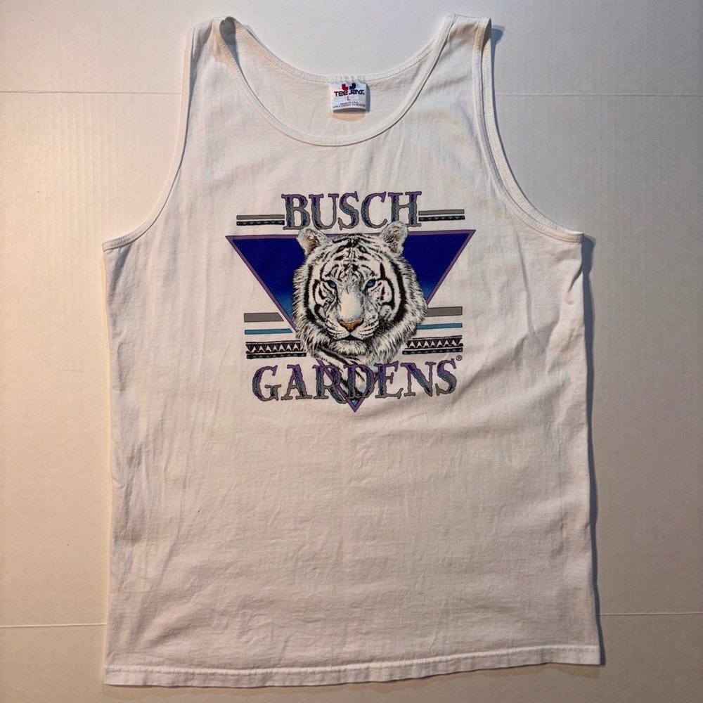 Vtg Tee Jays Busch Gardens White Tiger Nature 90s USA Tank Top T-shirt Sz Large